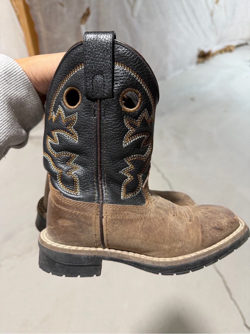 Kids Two-Tone Brown and Black Western Pull-On Boots